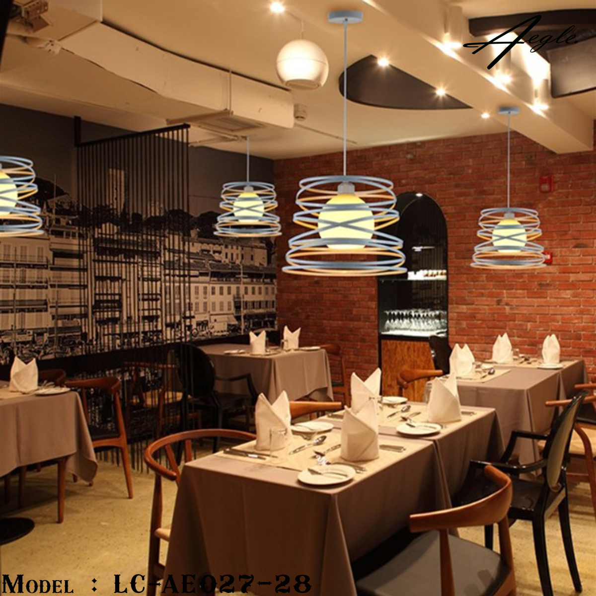 โคมไฟห้อยเพดานเหล็กดัดทรงสปริง