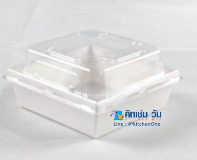 กล่องสี่เหลี่ยมฝาใส ถาดอาหารเคลือบพร้อมฝาครอบใส (แพ็คละ 25 ชุด) กล่องใส่เค้กลาวา กล่องใส่ของว่าง กล่องใส่แซนวิช S2