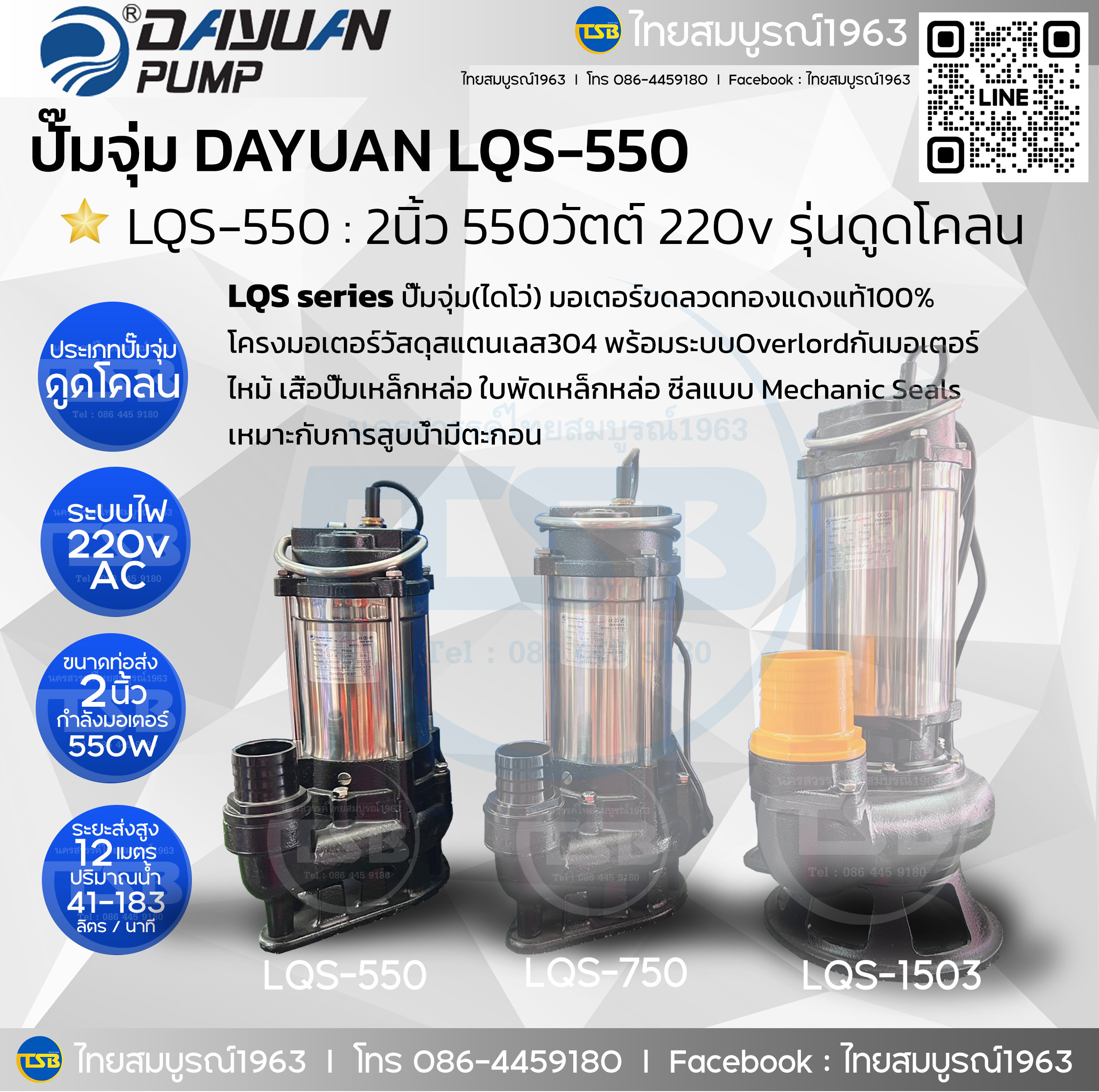 [SP-FD] Dayuan - LQS-550 : ปั๊มไดโว่ชนิดดูดน้ำมีตะกอน(ดูดโคลน) 2นิ้ว 550วัตต์ 220v [พร้อมบัตรรับประสินค้า1ปีตามเงื่อนไข]
