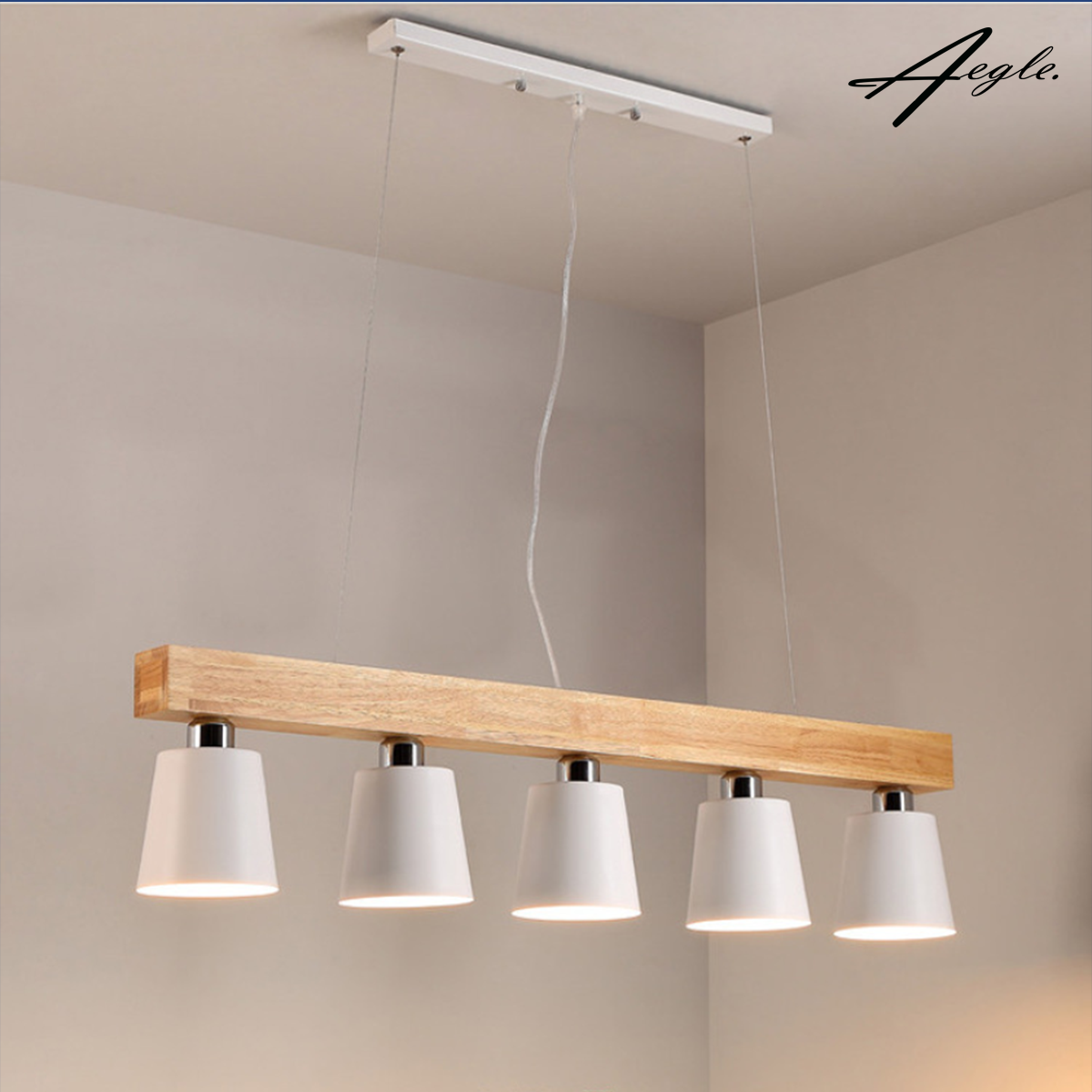 โคมไฟห้อยเพดาน คานไม้เนื้อแข็ง โต๊ะอาหาร 5โคม