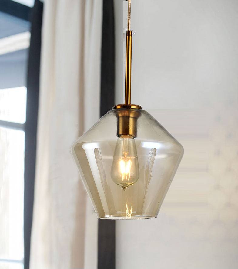 โคมไฟห้อยเพดาน modern minimalist ทรงกรวยแก้วใสสีชา