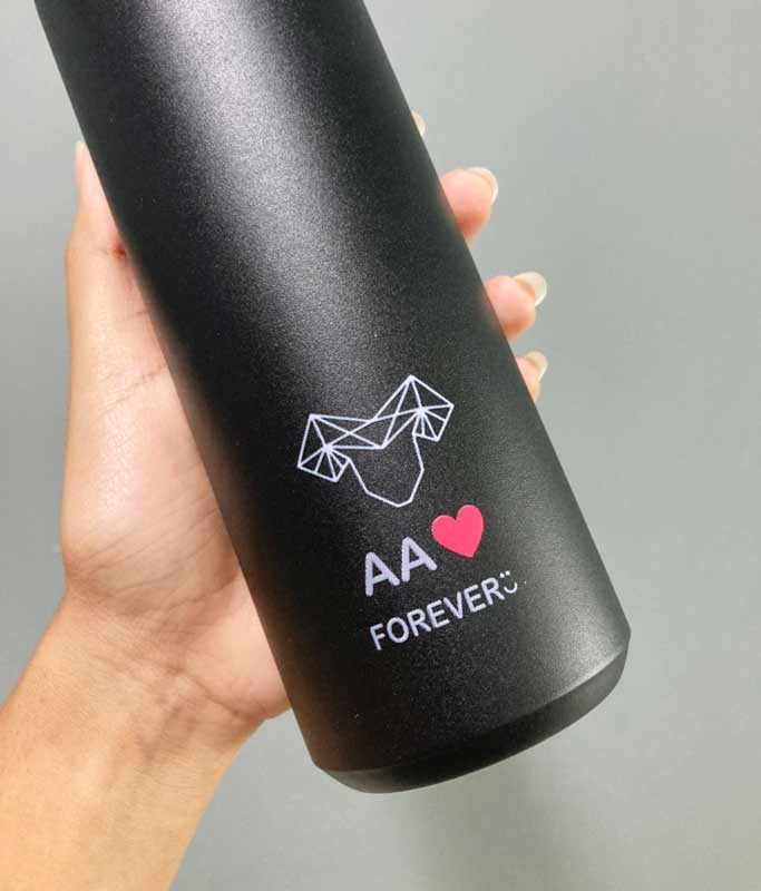 กระบอกน้ำเก็บความเย็น คู่รัก พร้อมพิมพ์ ใส่ชื่อ ขนาด 500 mL.