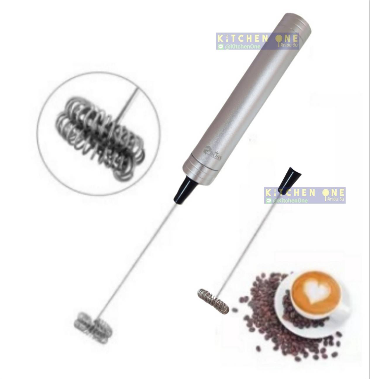 เครื่องตีฟองนมไร้สาย รุ่น ZB-130 (เครื่องตีโฟมนม ที่ตีฟองนม) ยี่ห้อ BOSS พร้อมหัวตีสแตนเลส 2 แบบ ถ่าน และแท่นชาร์ต