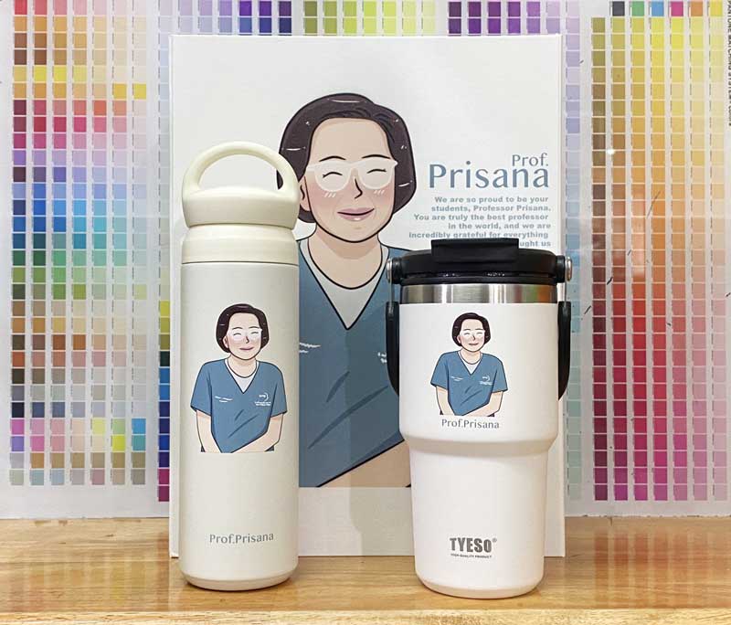 ชุดของขวัญ แก้ว กระบอกน้ำพิมพ์ลายการ์ตูนบุคคล