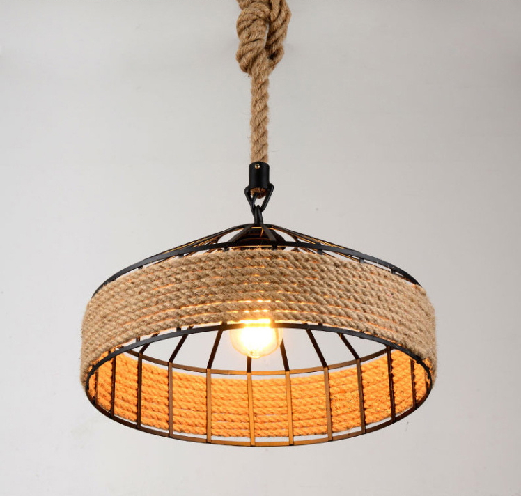 โคมไฟ American country พันเชือกลินิน ทรงกระโจม