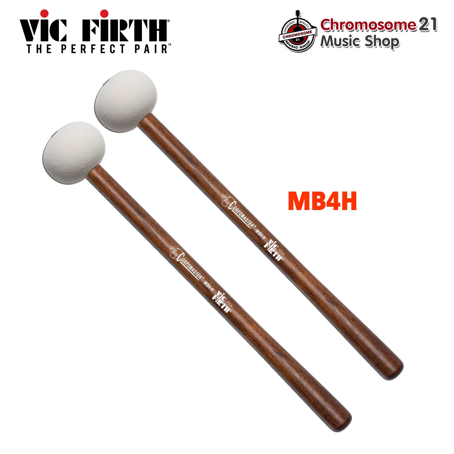 ไม้กลองใหญ่มาร์ชชิ่ง Vic Firth รุ่น MB4H ด้ามไม้สีน้ำตาล