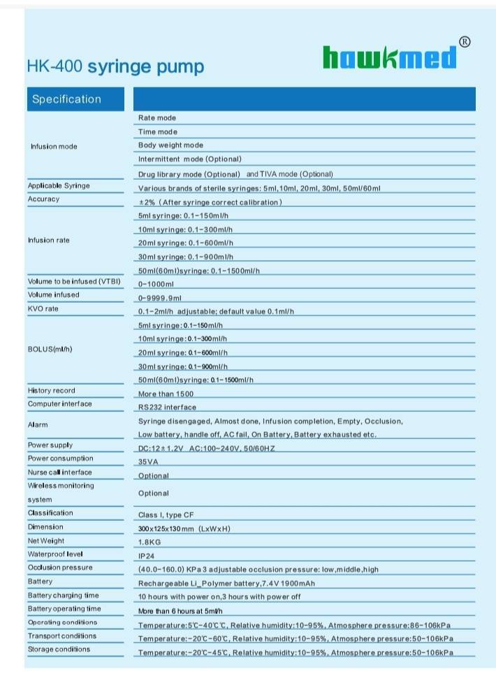 เครื่องควบคุมการให้สารละลายด้วยกระบอกฉีดยา (SYRINGE PUMP) HK-400