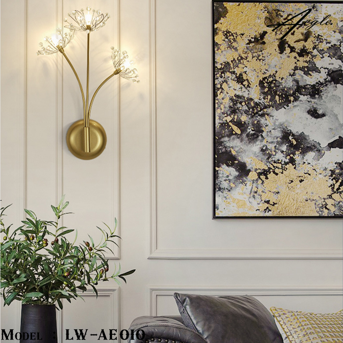 โคมไฟติดผนัง Nordic modern ดอกไม้ 3 ก้านสีทอง