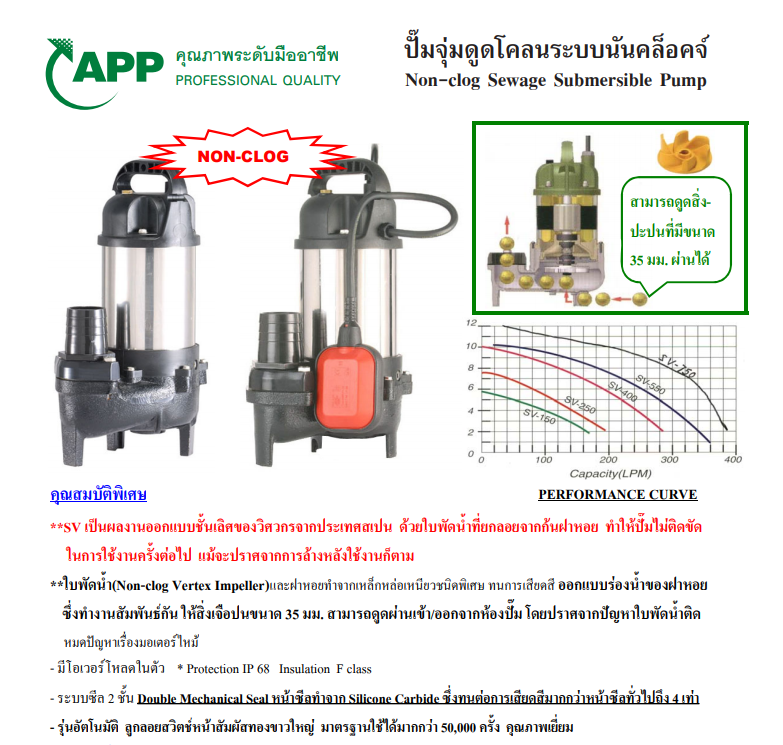 [SP-FD] ปั๊มจุ่มชนิดดูดโคลน Arwana ขนาด 3นิ้ว 2แรงม้า 220v รุ่น SV-1500