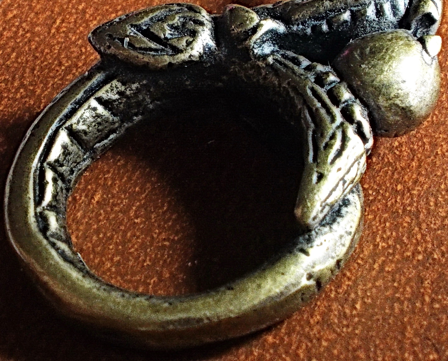 แหวนหัวพญานาคโบราณ เนื้อสัมฤทธิ์เงิน #lnw154