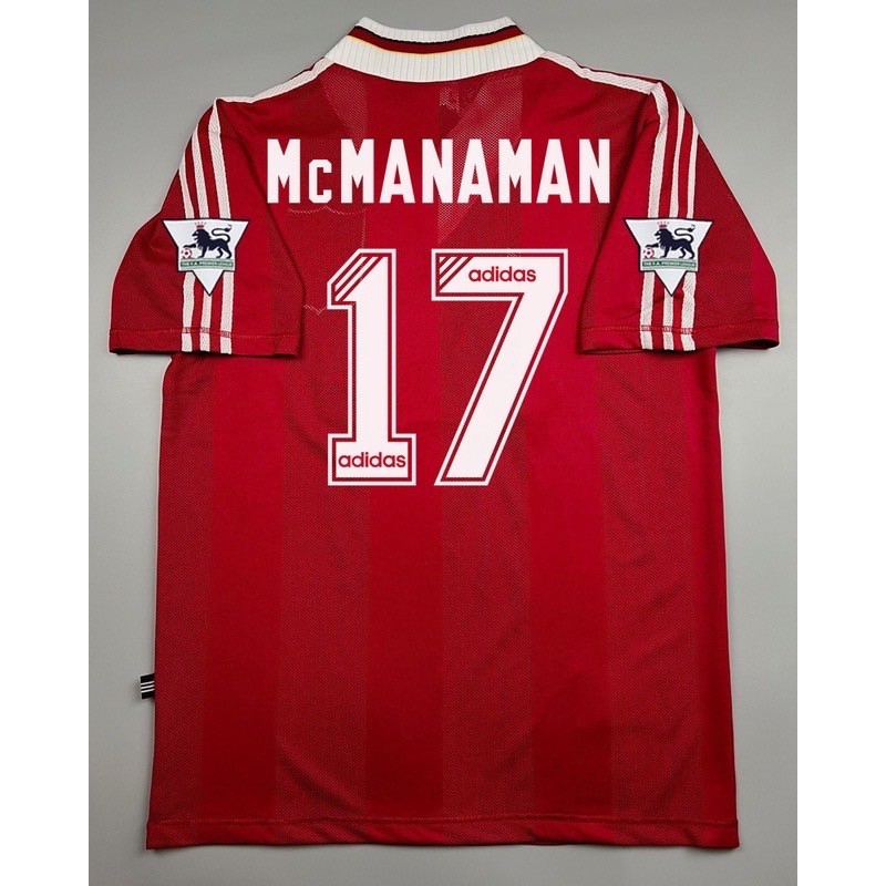 เสื้อบอล ย้อนยุค ลิเว่อพูล เหย้า 1995 Retro Liverpool Home คอหนา เรโทร คลาสสิค 1995-96 สกรีน MCMANAMAN # 17