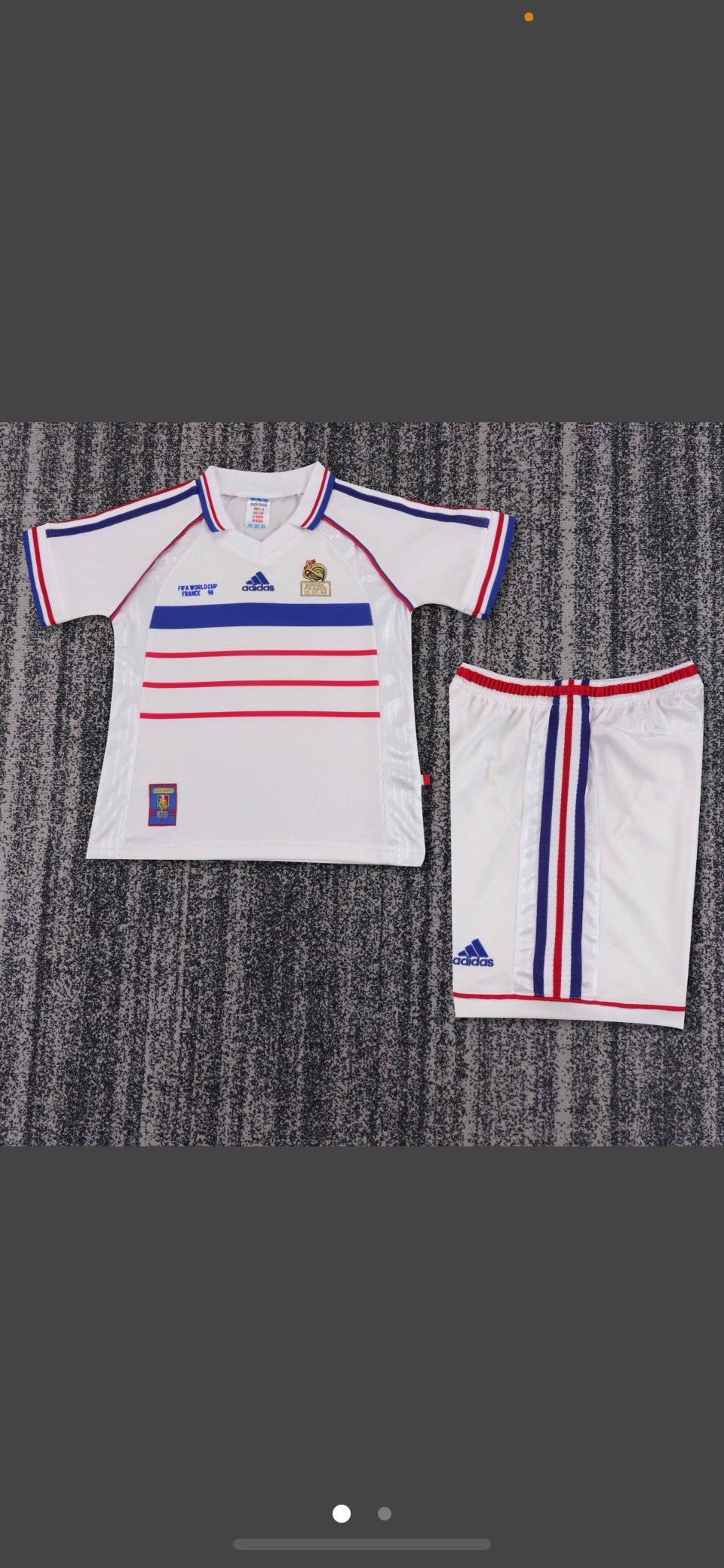 Retro ชุดฟุตบอลเด็กย้อนยุค - ทีมชาติฝรั่งเศส เยือน สีขาว เกรดแฟนบอล
