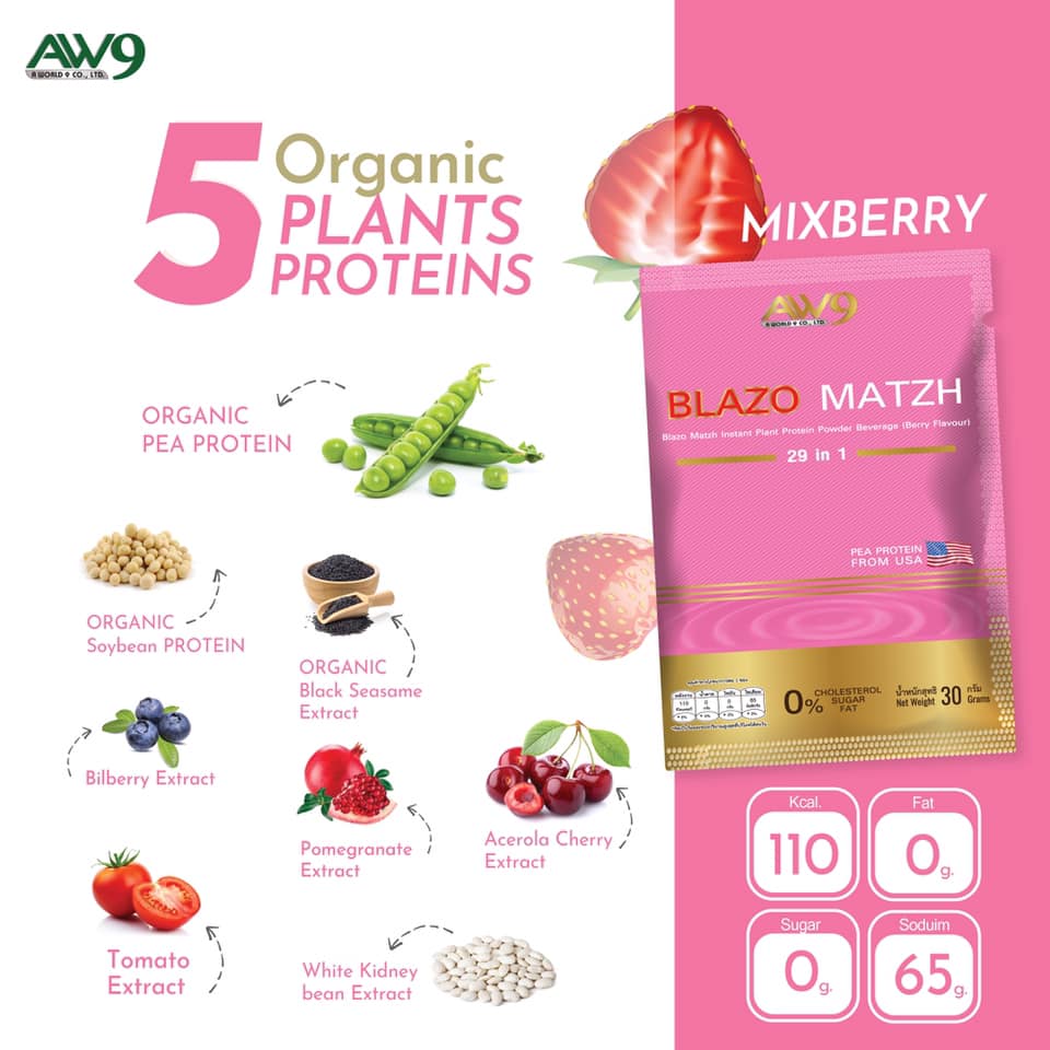 โปรตีนพืช AW9 Blazo Matzh Plant Protein รสเบอร์รี่