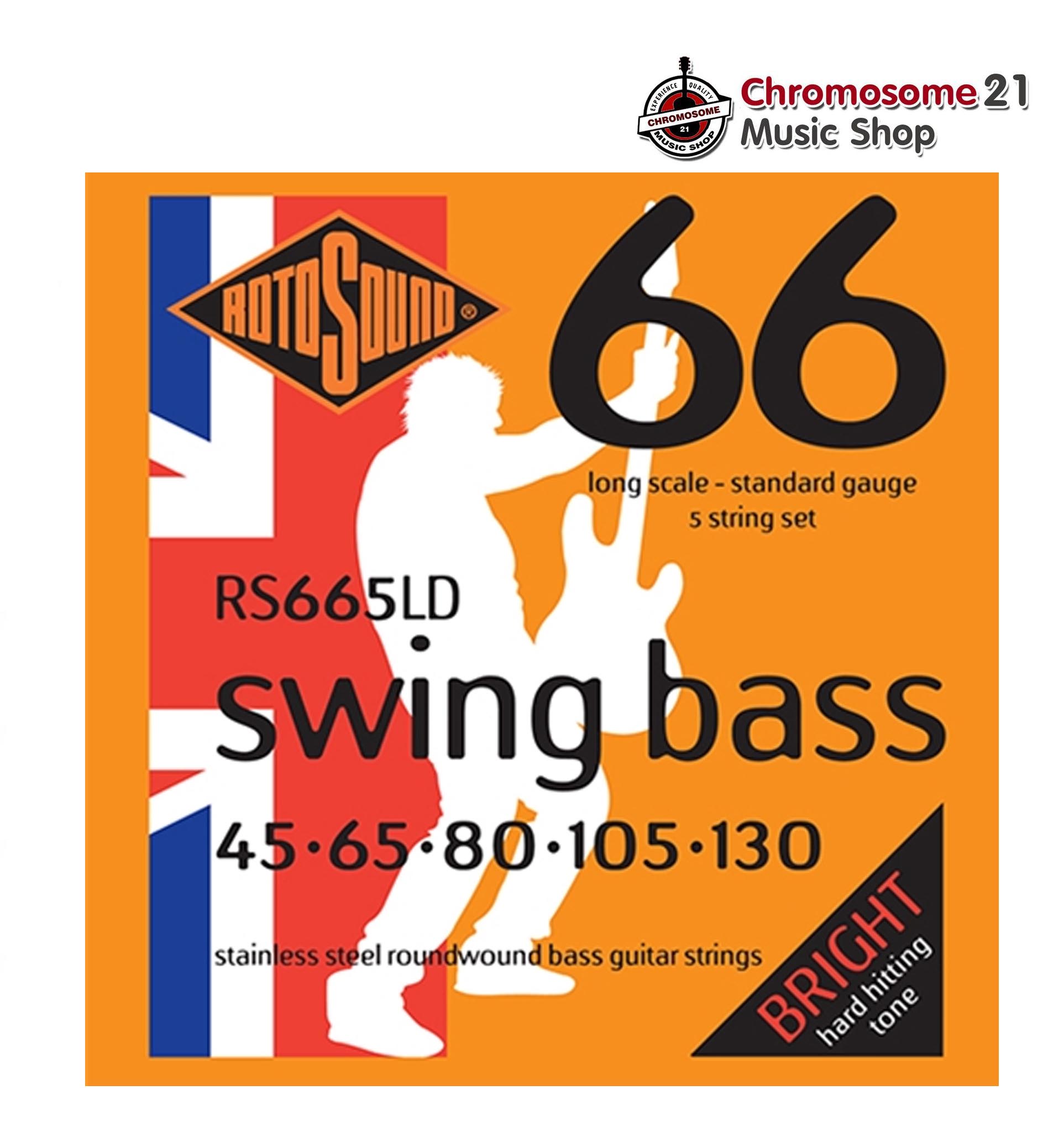 สายเบส Rotosound ชุด5สาย ขนาด 45/130 Swing Bass Stainless Roundwound รุ่น RS665LD (Made in England)