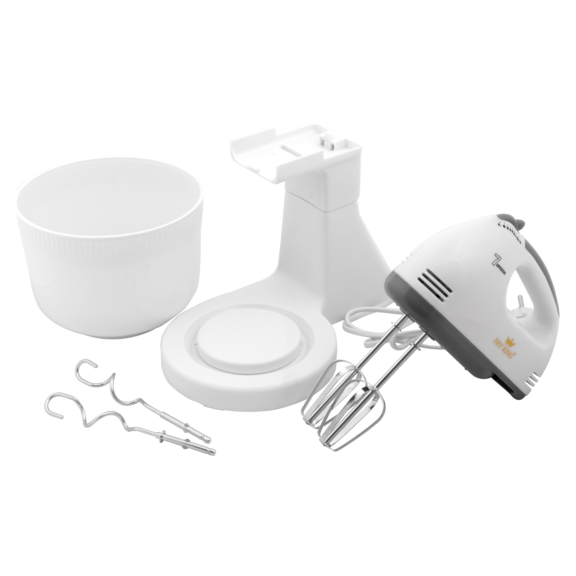 FRY KING เครื่องผสมแป้ง ตีครีม ตีไข่ รุ่น FR-089B มีอ่างและแท่นวาง พร้อมหัวตี 2 แบบ (ถอดแยกเป็นเครื่องตีมือถือได้)