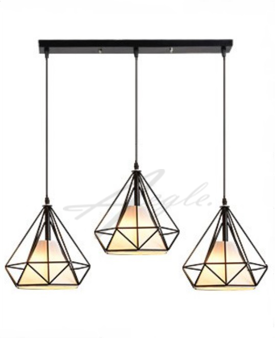 โคมไฟห้อยเพดานเหล็กดัด อเมริกัน โมเดิร์น ทรงเพชร สีดำ ฐานยาว 90 เซนติเมตร