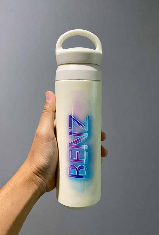 พิมพ์ สกรีนชื่อ พร้อมโลโก้บนกระบอกน้ำ กระติกน้ำ 1 ด้าน เปลี่ยนชื่อได้