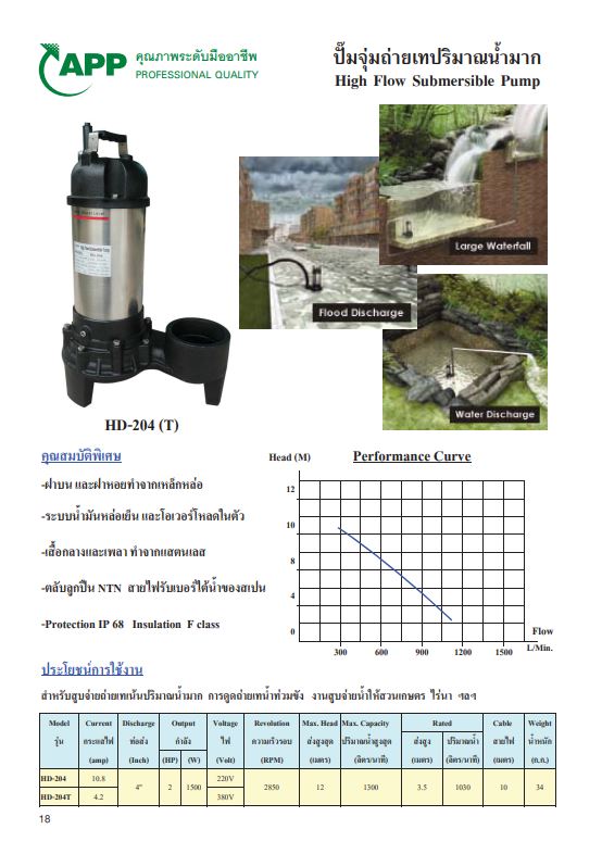 [SP-FD] ]ปั๊มจุ่มดูดน้ำสะอาด Arwana ขนาด 4 นิ้ว 2 แรงม้า 220v รุ่น HD-204 สำหรับดูดน้ำปริมาณมาก