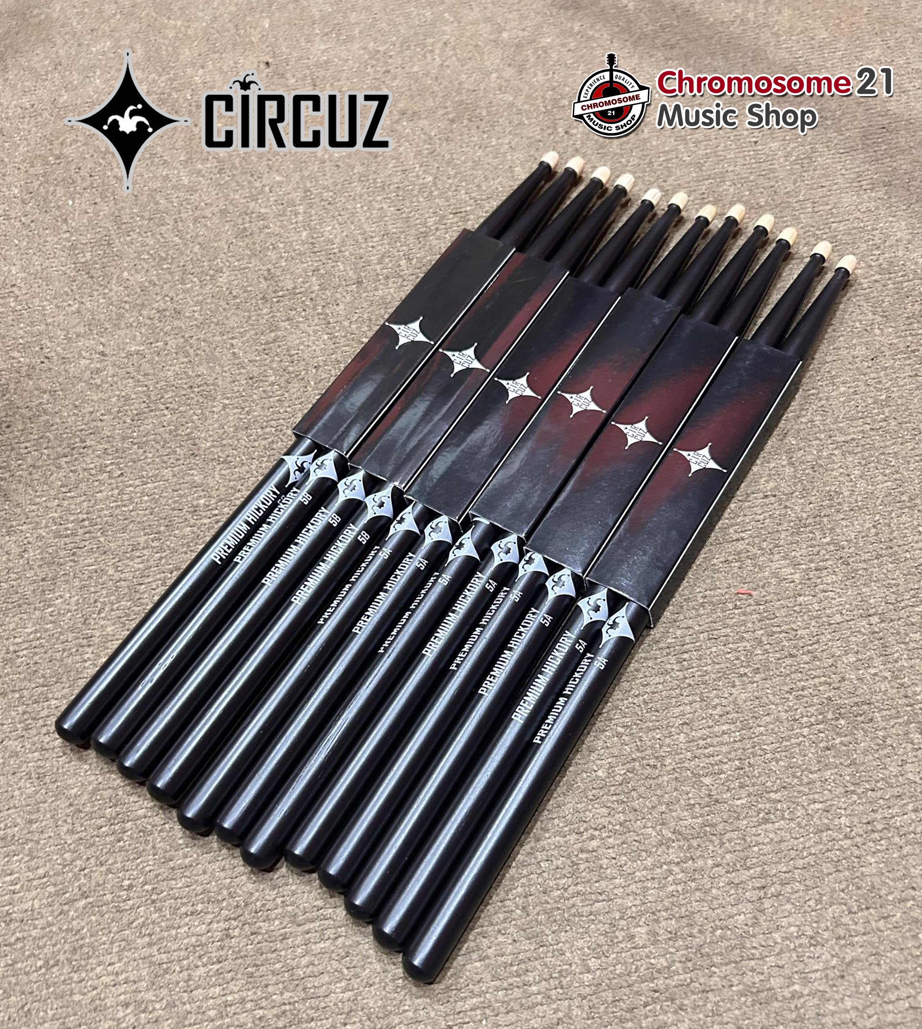 ไม้กลอง Circuz (สีดำ) ผลิตจากไม้ Amarican Hickory เกรด Premium น้ำหนักมาตราฐาน ไม่หักง่าย