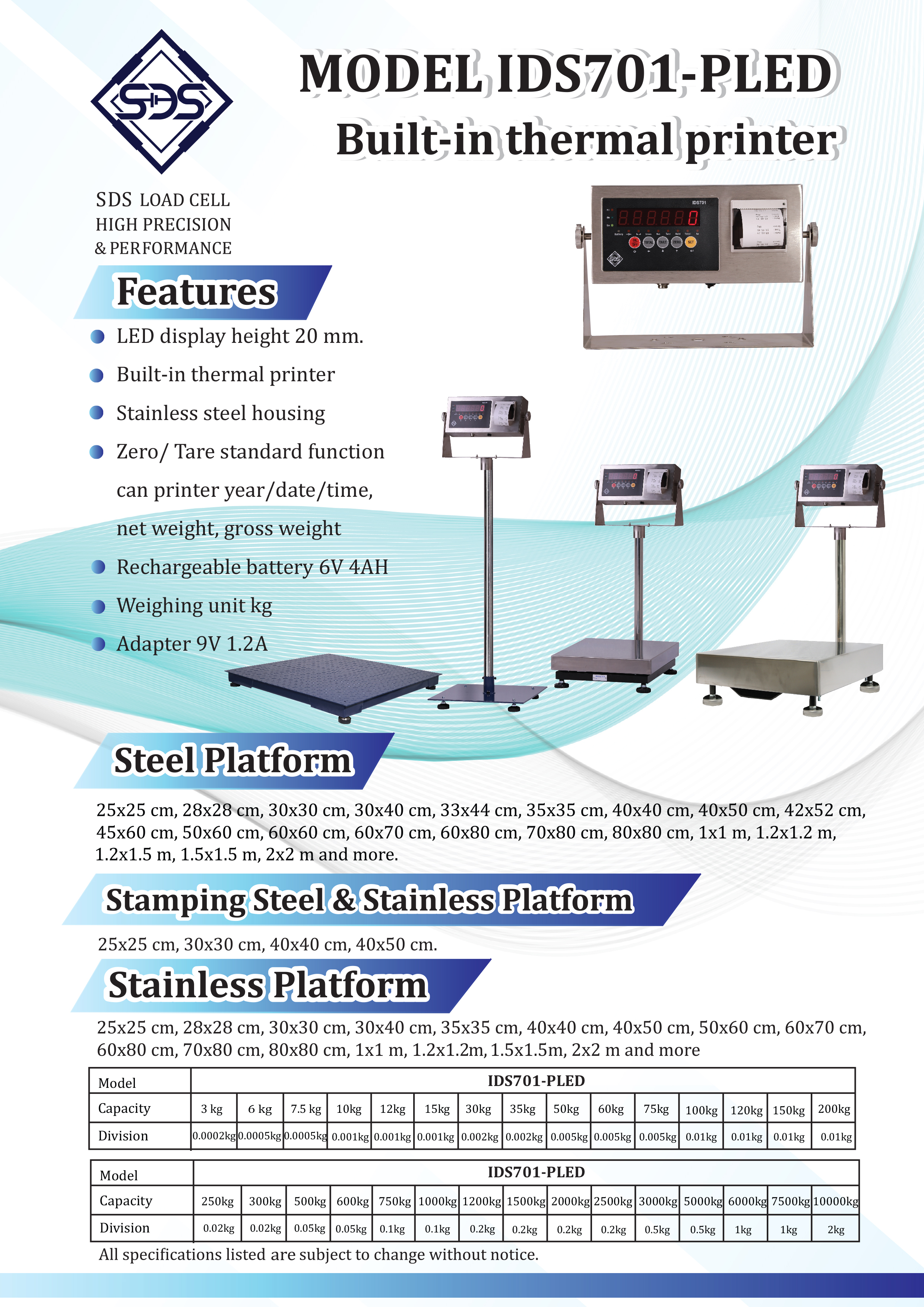 เครื่องชั่งวางพื้น รุ่น IDS701-P ยี่ห้อ SDS
