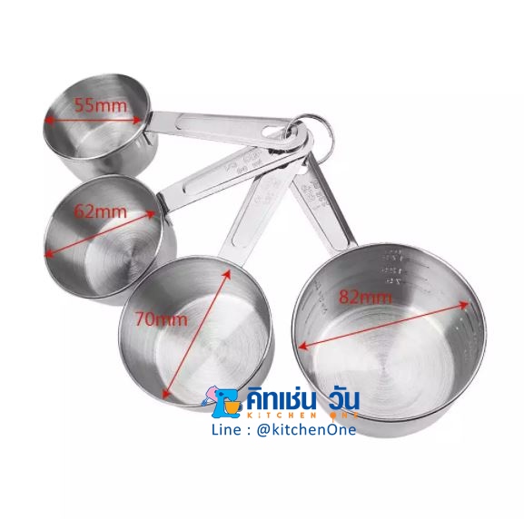 ถ้วยตวงสแตนเลสหนา 4 ชิ้น ด้ามยาว (ชุดถ้วยตวงสแตนเลส 4 ขนาด)