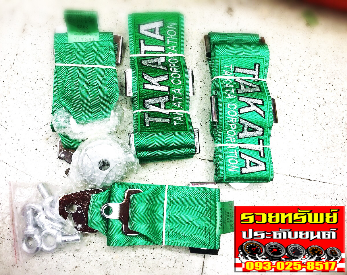 BEL-001 เข็มขัดรถแข่งล็อค4ชุด(เบลท์TAKATA)ลูกบิดสีเทา
