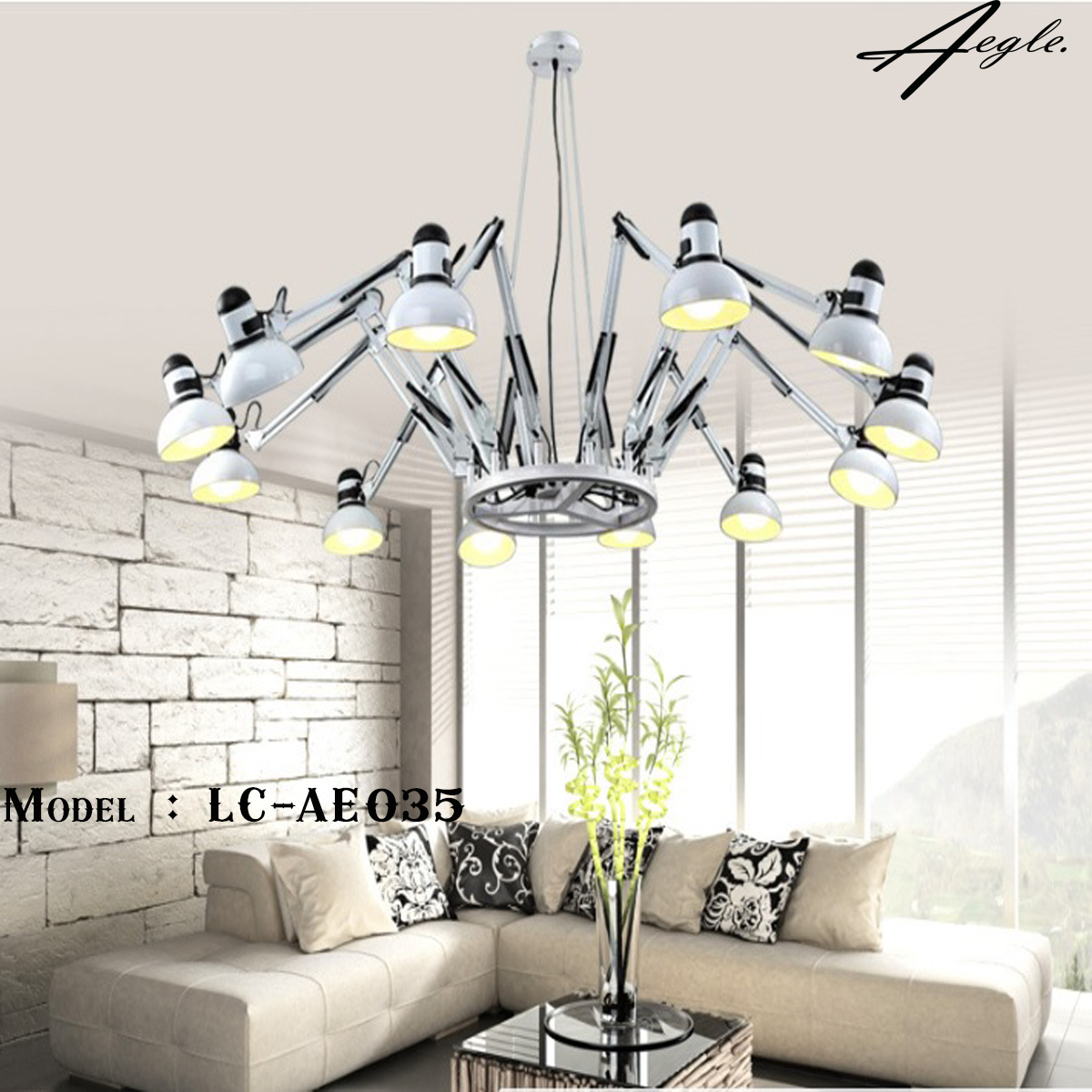 โคมไฟระย้าเหล็กทรงแมงมุม 12 ขา minimalist