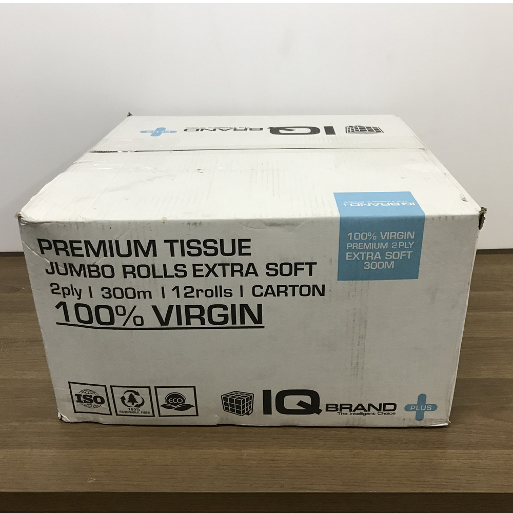 กระดาษชำระม้วนใหญ่ (JRT) หนา 2 ชั้น ยาว 300 เมตร ยี่ห้อ IQ BRAND