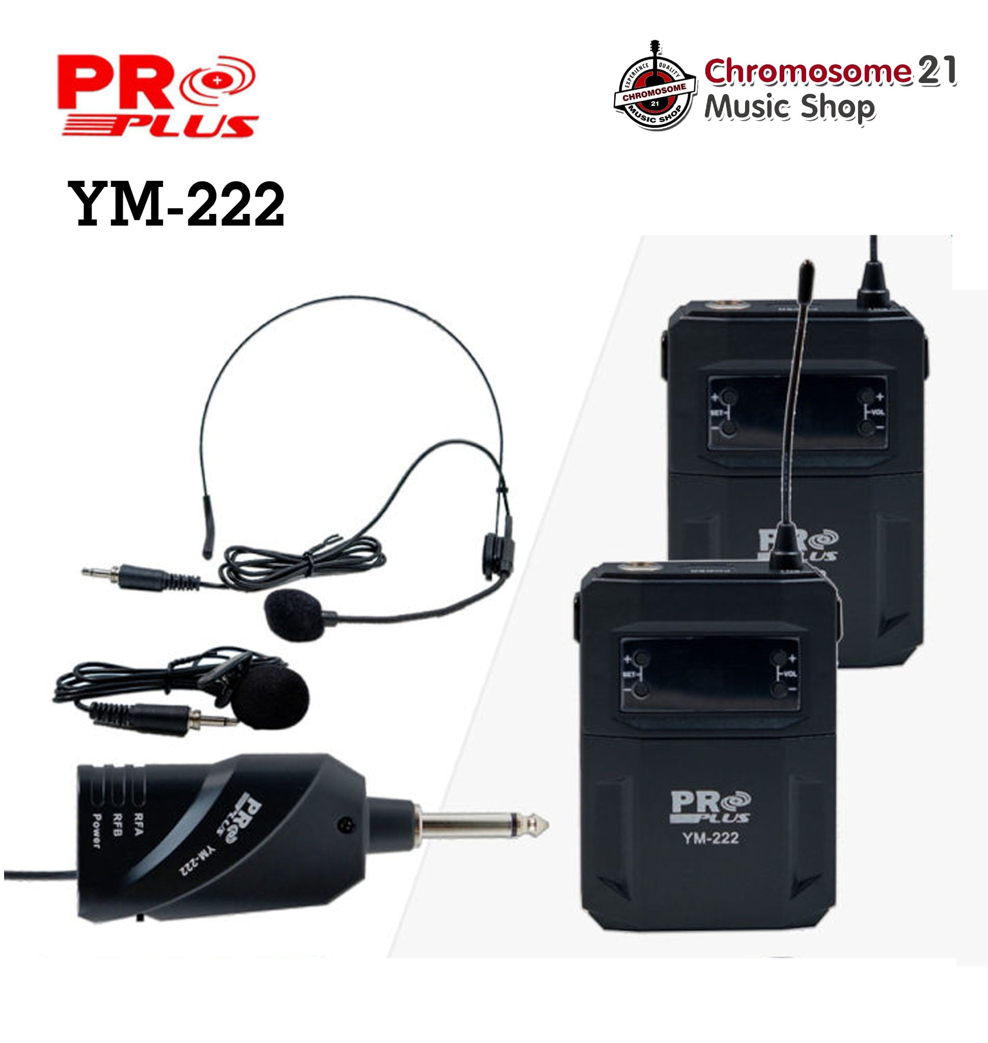 ไมค์ลอยคู่ PROPLUS YM-222 ตัวรับเล็ก หนีบ1+คาดหัว1 ปรับความถี่ได้ ย่านความถี่ UHF รุ่นใหม่ ใช้งานง่าย
