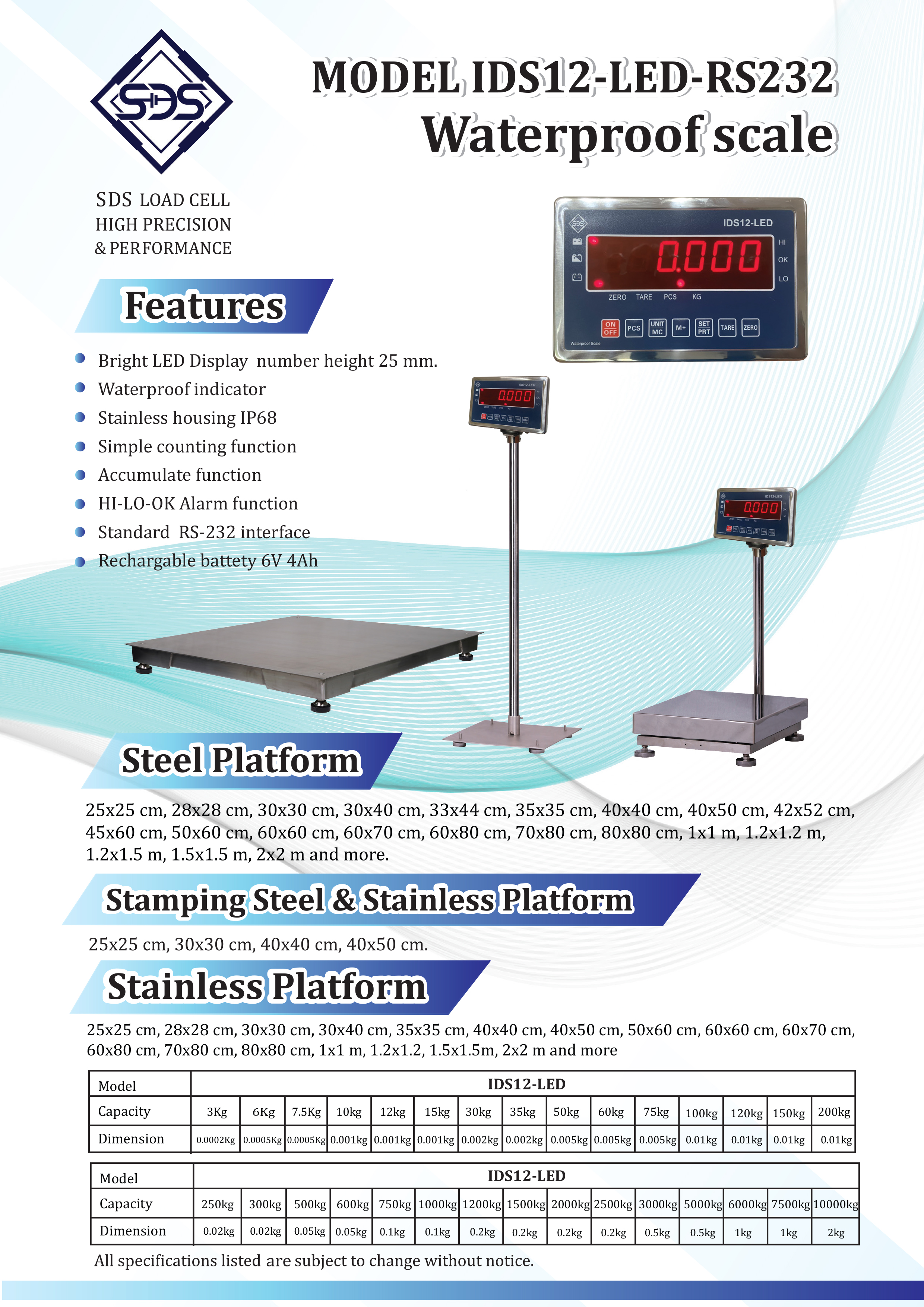 เครื่องชั่งวางพื้น รุ่น IDS12-LED ยี่ห้อ SDS
