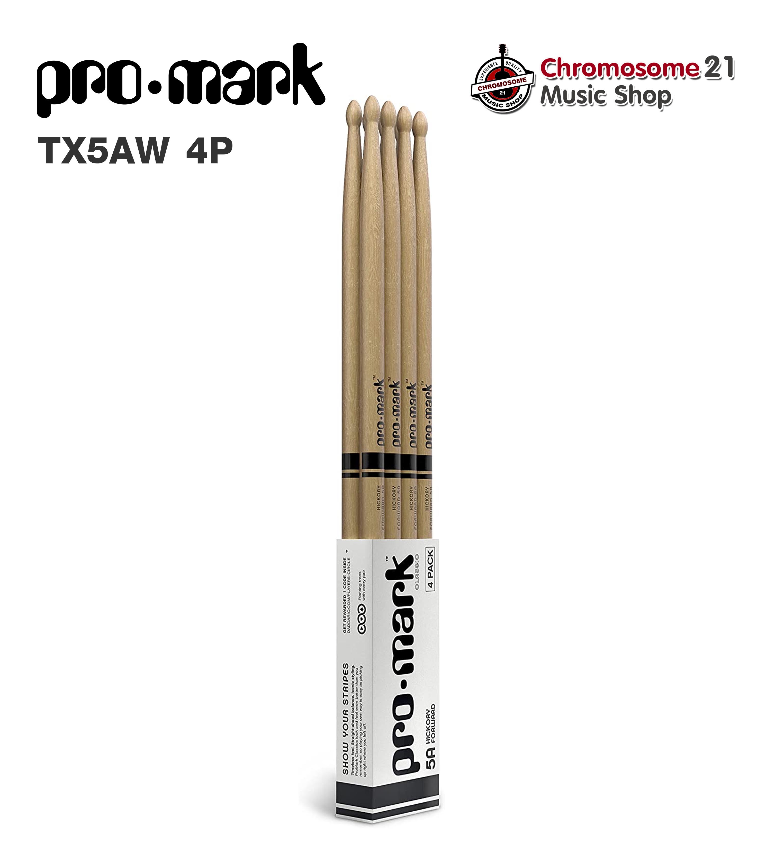ไม้กลอง PROMARK 5A (แพ็ค 4 คู่). CLASSIC FORWARD HICKORY DRUMSTICK, OVAL WOOD TIP -PM-TX5AW-4P