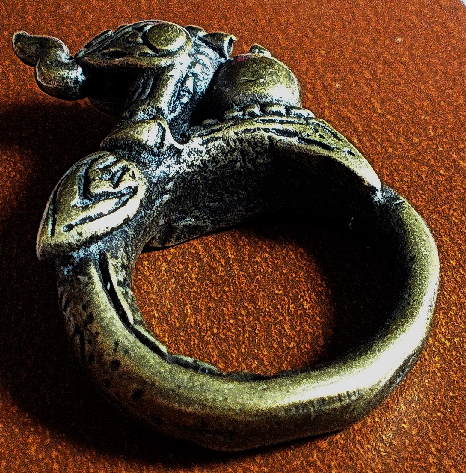 แหวนหัวพญานาคโบราณ เนื้อสัมฤทธิ์เงิน #lnw154