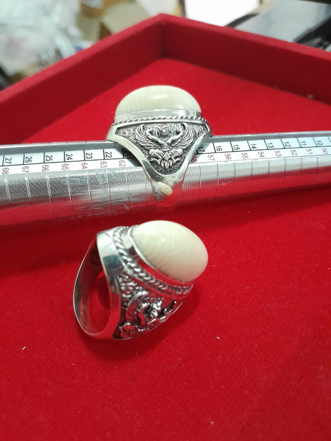 แหวนเงิน 925 ไซส์ 60-61 R หัวใหญ่ ลายสวย ตัวเรือนเงิน ลายครุฑ