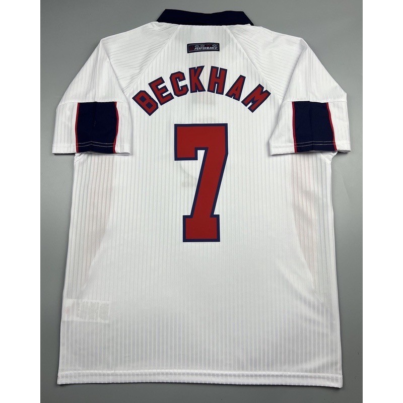 เสื้อบอล ย้อนยุค ทีมชาติ อังกฤษ 1998 เหย้า Retro England Home เรโทร คลาสสิค 1998-99 สกรีน BECKHAM # 7