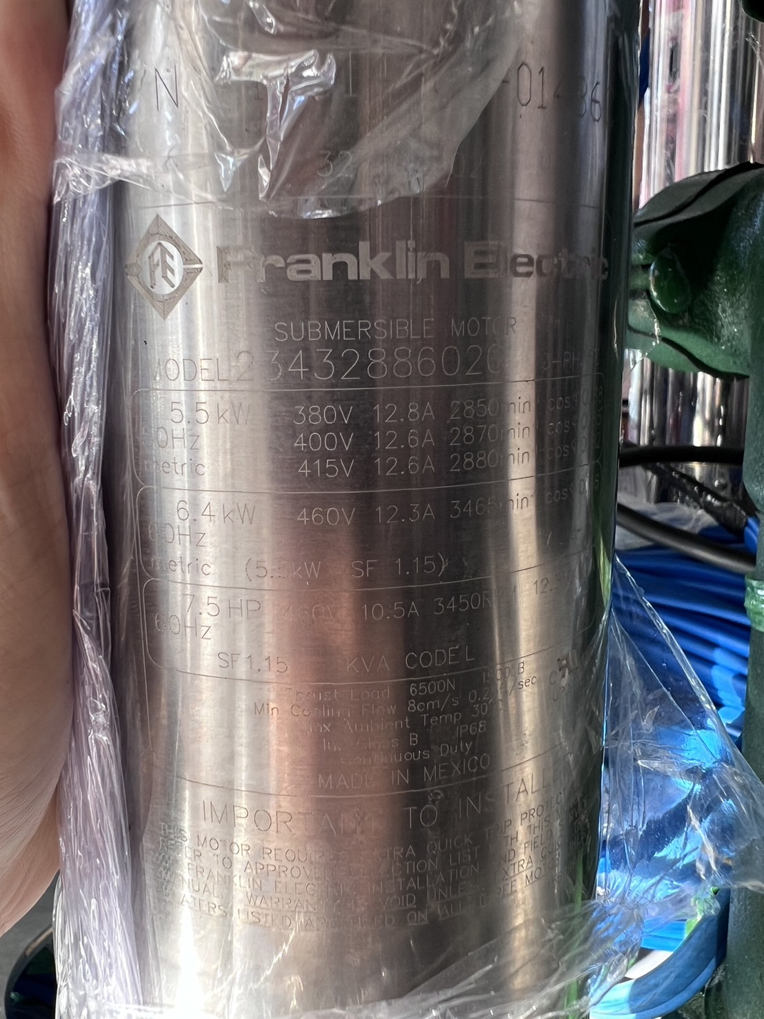 [SM-FD] ปั๊มบาดาล ARWANA / Franklin หัวปั๊มArwanaท่อส่ง4นิ้ว3ใบพัด มอเตอร์Franklin 7.5HP380v สำหรับบ่อ6นิ้ว - รุ่น SP6003MT - ระยะลงลึก15-35เมตร ปริมาณน้ำ 30-60คิว/ชั่วโมง