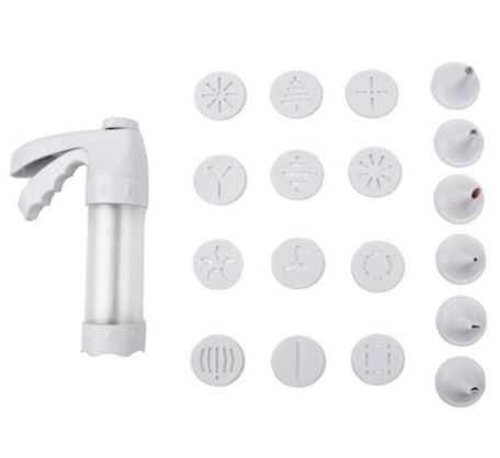 กระบอกกดคุกกี้พลาสติก พร้อมหัวบีบคุกกี้ 12 ลาย และหัวบีบครีมแต่งเค้ก 6 แบบ