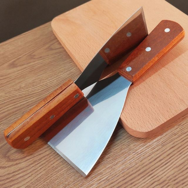 เกรียงสแตนเลสด้ามไม้ ที่แซะ ตะหลิวเทปันยากิญี่ปุ่น เกรียงทำอาหาร เกรียงด้ามไม้ ขนาด 10ซม ที่แซะขนม