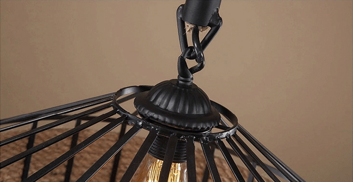 โคมไฟ American country พันเชือกลินิน ทรงกระโจม