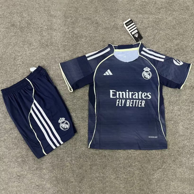 ชุดฟุตบอลเด็ก – 2025-26 ชุดฟุตบอลเด็กเรอัล มาดริด สีกรม สำหรับเด็ก Fans Edition เกรดแฟนบอล Size 18-28