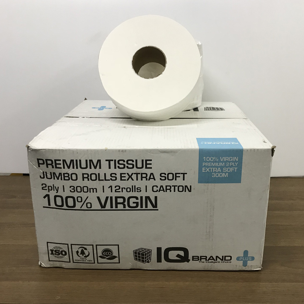 กระดาษชำระม้วนใหญ่ (JRT) หนา 2 ชั้น ยาว 300 เมตร ยี่ห้อ IQ BRAND