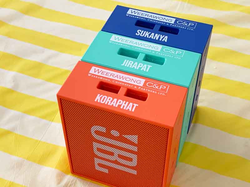 พิมพ์ลำโพง ใส่โลโก้พร้อมชื่อบุคคล