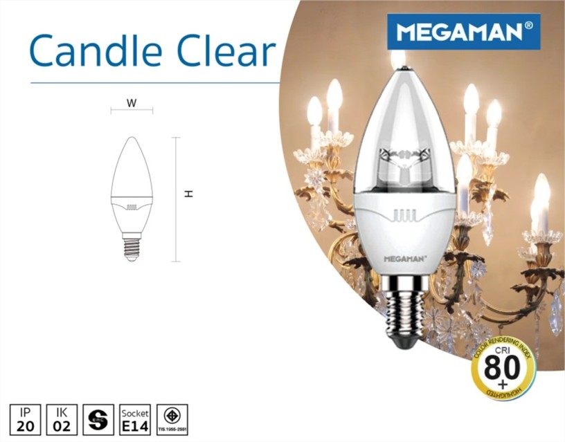 หลอดไฟ LED MEGAMAN Candle Clear E14