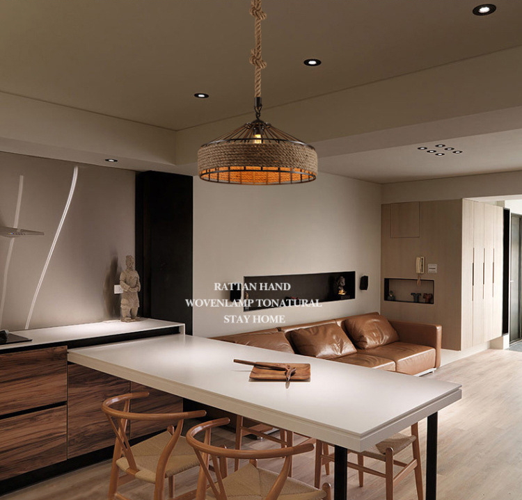 โคมไฟ American country พันเชือกลินิน ทรงกระโจม