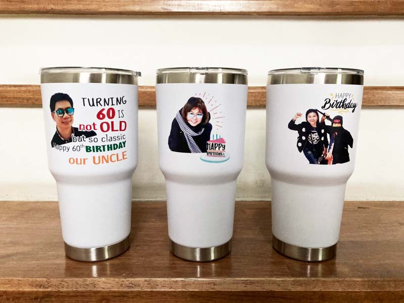 แก้วทรง YETI พิมพ์รูปพร้อมหารูปเฟรมน่ารัก