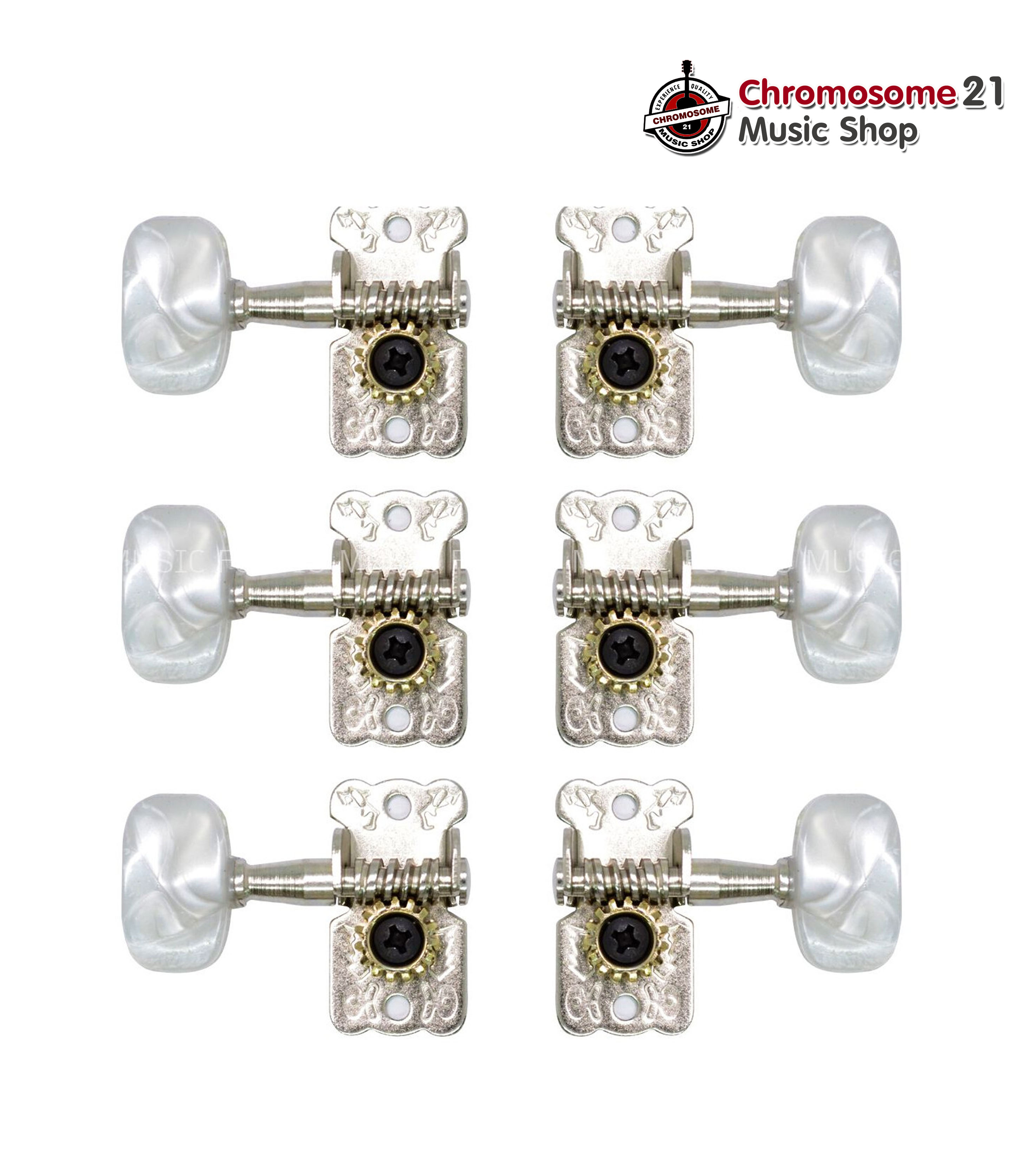 ลูกบิดกีตาร์โปร่ง แบบชุด6ตัว แบบเปลือย พลาสติกสีขาว น็อต2รู LS-871 acoustic guitar machine heads