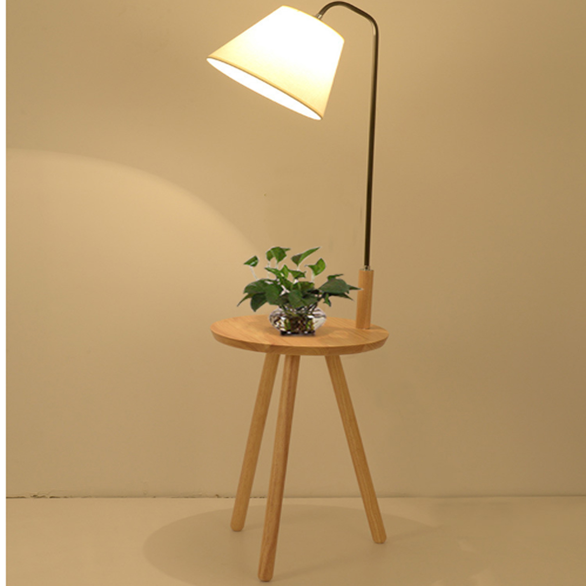 โคมไฟตั้งพื้นขาไม้ 3 ขา Modern minimalist มีโต๊ะกลม