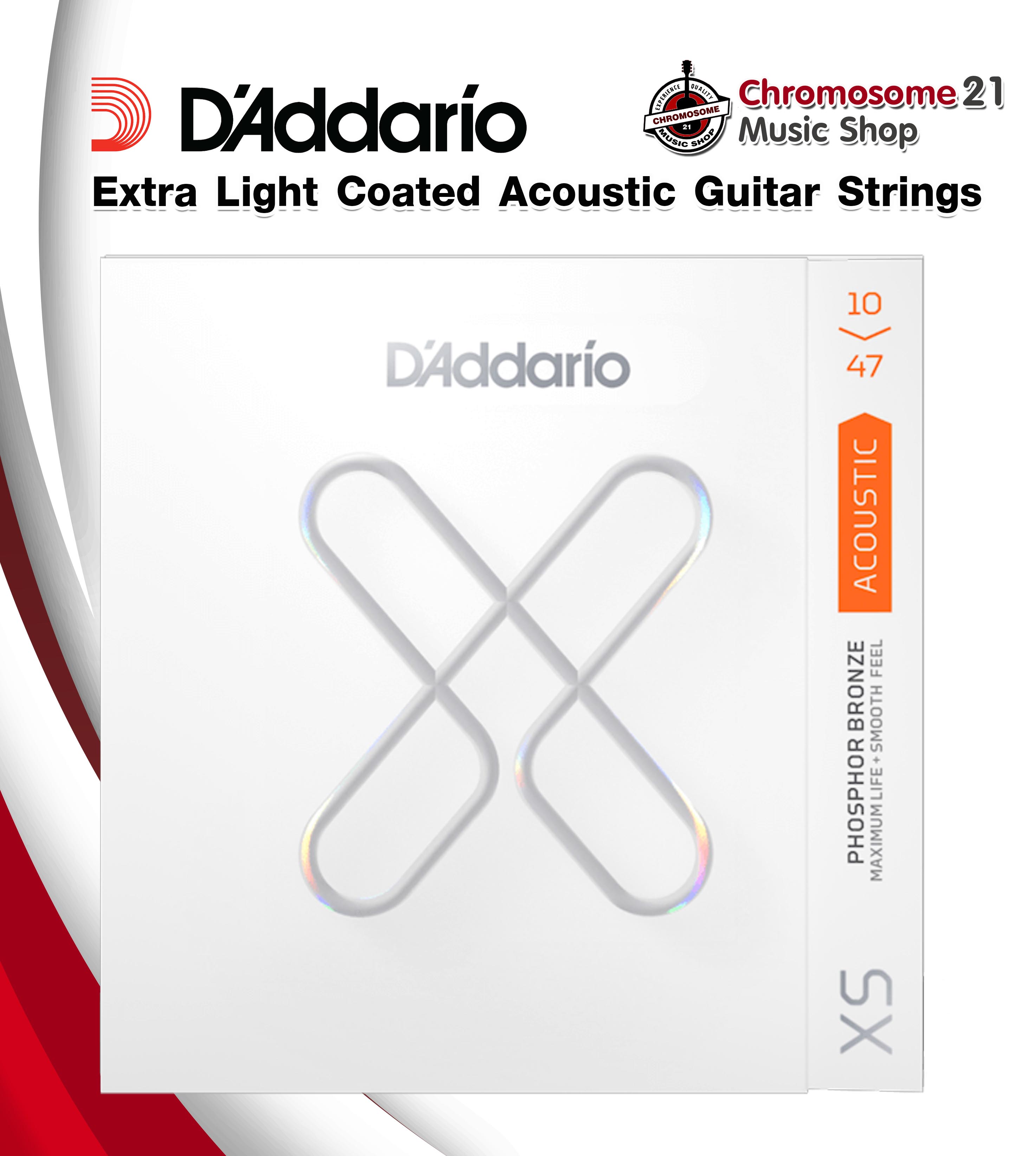 สายกีตาร์โปร่ง เคลือบกันสนิม D'Addario XSAPB1047 เบอร์ 10-47