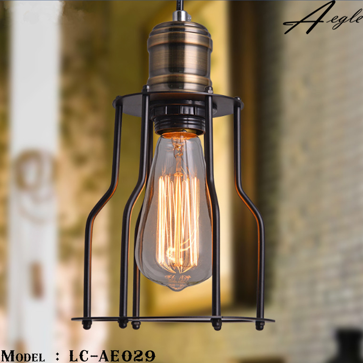 โคมไฟห้อยเพดานเหล็กโบราณ 1หัว Amazon Retro Loft