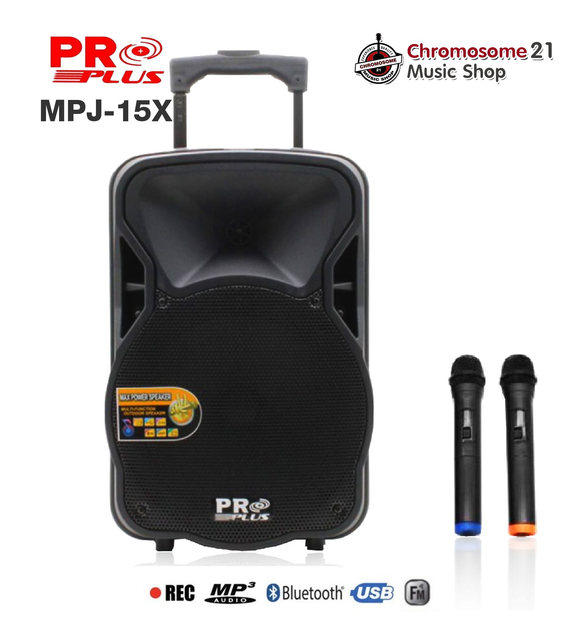PROPLUS MPJ-15X ลำโพงล้อลาก ไมค์ลอย2ตัว PRO PLUS MPJ15X มีแบตเตอรี่ในตัว ตู้ลำโพงช่วยสอน (15นิ้ว) BLUETOOTH USB