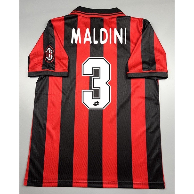 Retro เสื้อบอลย้อนยุค เอซี มิลาน เหย้า 1996 Retro AC Milan Home เรโทร คลาสสิค 1996-97 สกรีน MALDINI # 3